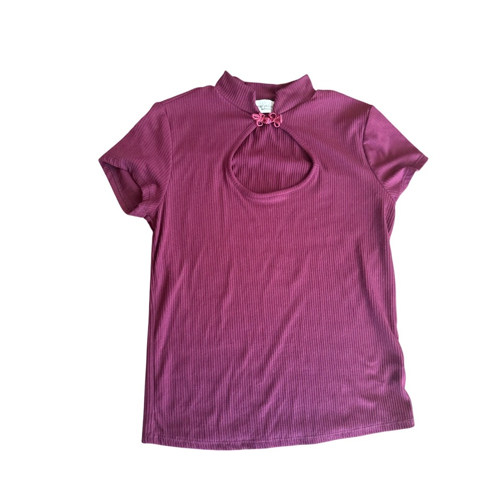 Smoke & Mirrors Burgundy Ribbed Keyhole Frog Button Top Y2K Coquette M
